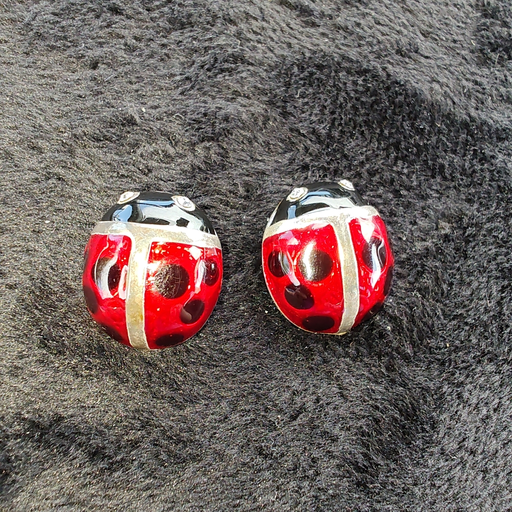 MJ Cute Red, Black & Gold Ladybug Earrings